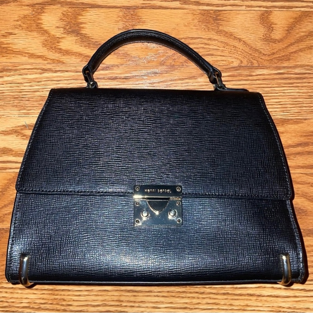 Black Leather Henri Bendel Tote Handbag Satchel Purse Bag